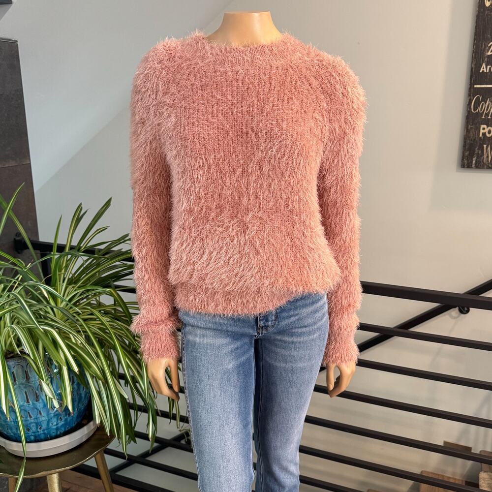 Pink Rose Super Soft Fuzzy Shaggy Sweater Pink Eyelash Knit Cozy Pullover - M